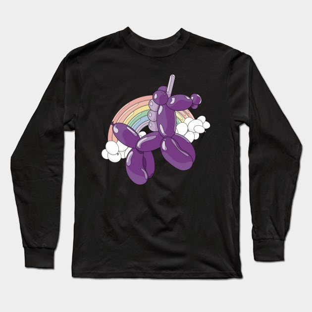 A light and dark purple unicorn balloon with a ballon rainbow and balloon clouds behind it. Long Sleeve T-Shirt by Fruit Tee